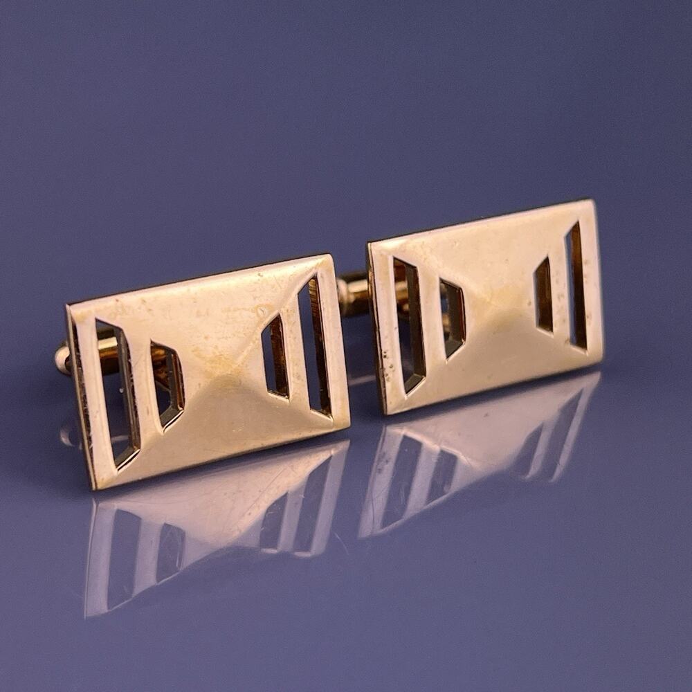 Simple Rectangle Cufflinks Gold Plated Polished Finish Mid Century Plain Vintage